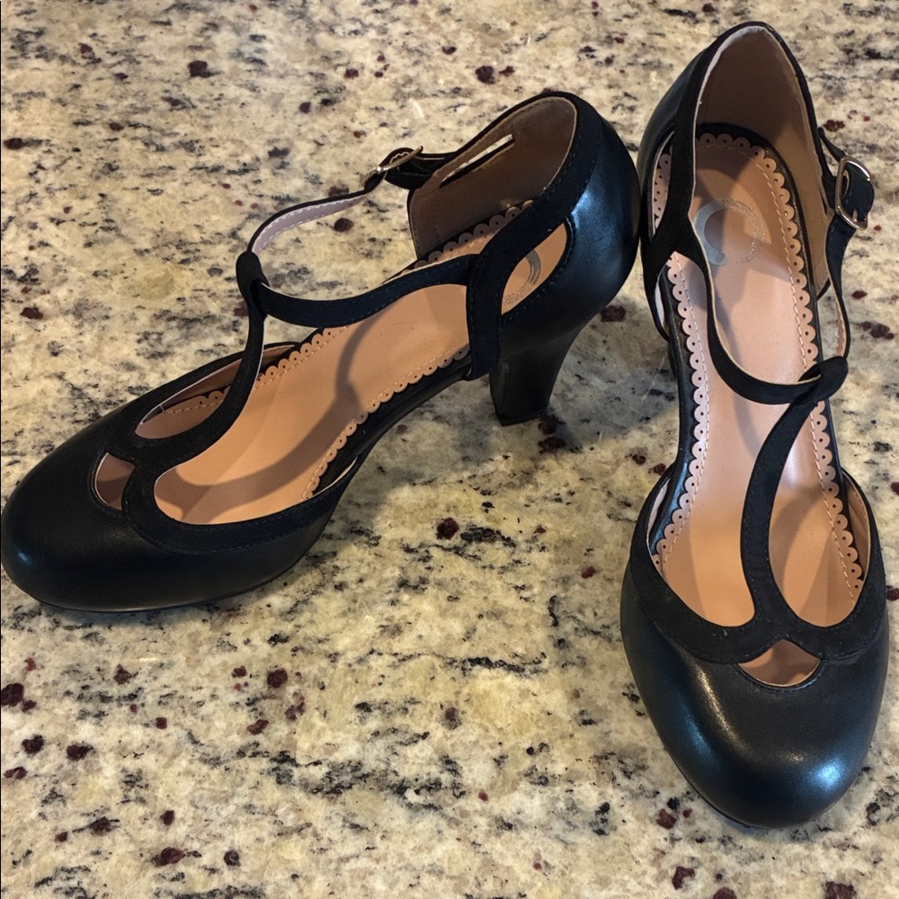 Journee Collection Black T-Strap Heels
